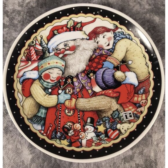 Mary Engelbreit Christmas Decorative Plate Santa & Kids 1990s Collectible Holida - Picture 1 of 6